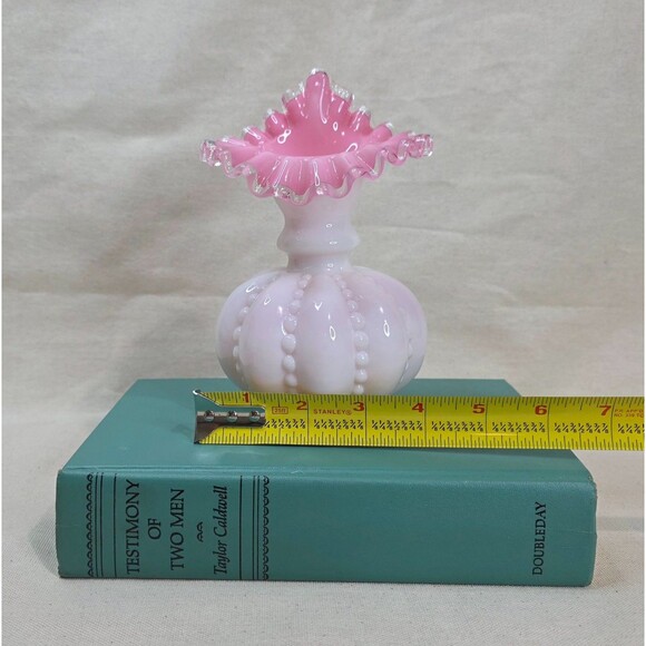 VTG Fenton Peach Crest Jack-in-the-Pulpit Vase Beaded w/Melon Base 1940s–60s USA - Picture 11 of 12